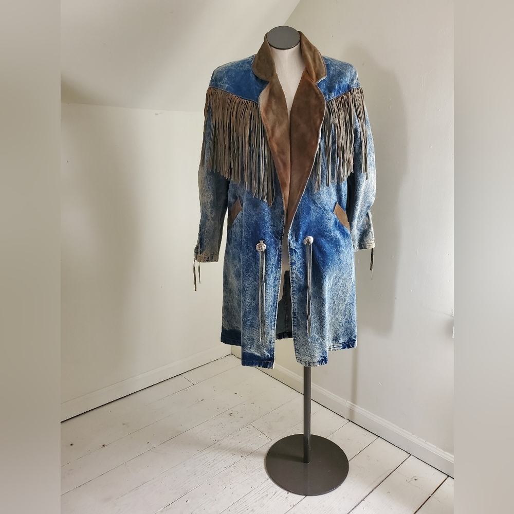 70s 80s Vintage Denim & Suede Western Jacket - Picture 4 of 16